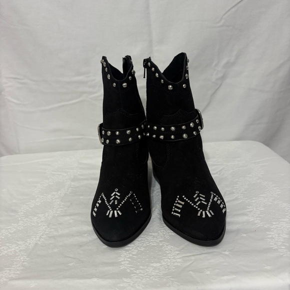 BCBGeneration Lokki ankle bootie in black suede with studded straps. Size 8 - Picture 2 of 11